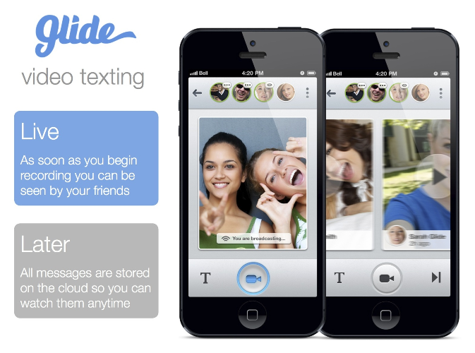 Glide Video Messaging enabled video streaming to be viewed live or later. Glide has been downloaded over 26 million times